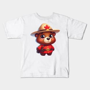Cute Canadian Mountie Bear Illustration Kids T-Shirt